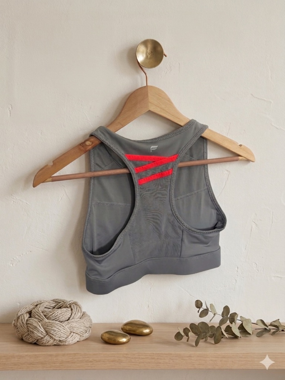 Fabletics- Gray Racerback Sports Bra with Neon Pink Accent